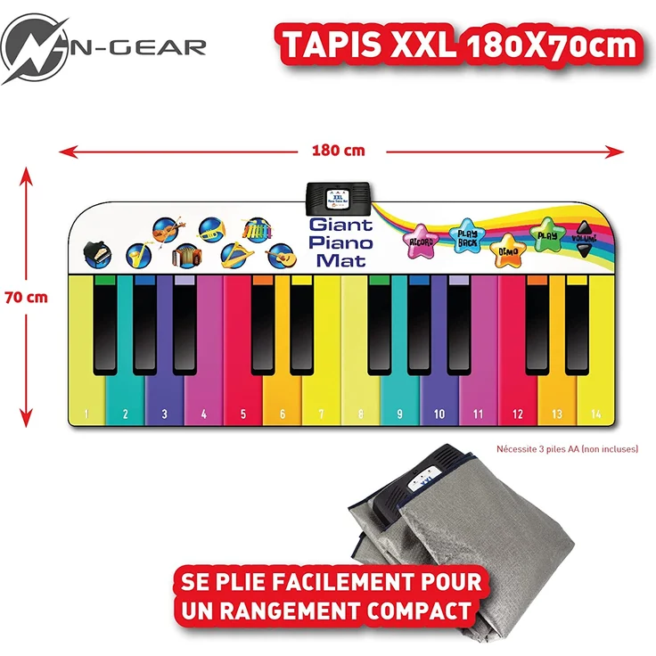 N-Gear Riesen Klaviermatte XXL : Tanzmatte Musikmatte Kids Piano und Musikbox Kinder in einem - Jungen & Mädchen Kinderspielzeug ab 4 Jahre - für drinnen & draußen, 10 eingebaute Lieder, 8 Instrumente – Bild 4