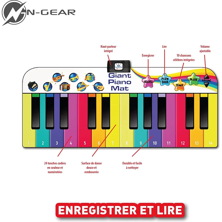 N-Gear Riesen Klaviermatte XXL : Tanzmatte Musikmatte Kids Piano und Musikbox Kinder in einem - Jungen & Mädchen Kinderspielzeug ab 4 Jahre - für drinnen & draußen, 10 eingebaute Lieder, 8 Instrumente – Bild 5