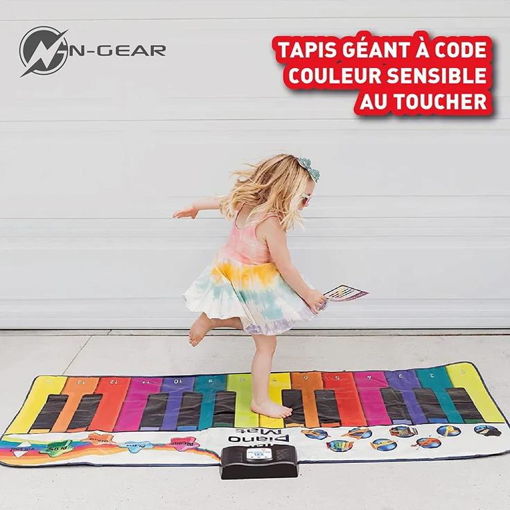 N-Gear Riesen Klaviermatte XXL : Tanzmatte Musikmatte Kids Piano und Musikbox Kinder in einem - Jungen & Mädchen Kinderspielzeug ab 4 Jahre - für drinnen & draußen, 10 eingebaute Lieder, 8 Instrumente – Bild 2