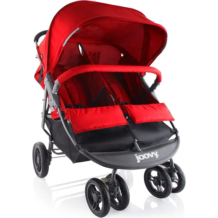 Joovy Scooter X2 Doppel-Kinderwagen, nebeneinander Kinderwagen, Kinderwagen für Zwillinge, großer Ablagekorb, rot, 8071