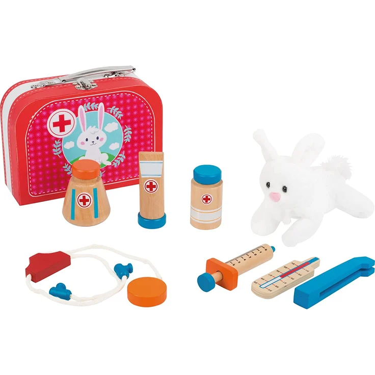 small foot 10864 Arztkoffer 'Tierarzt' aus Holz, inkl. Zubehör (Spritze, Thermometer uvm.) und Kuschelhase, ab 3 Jahren – Bild 2