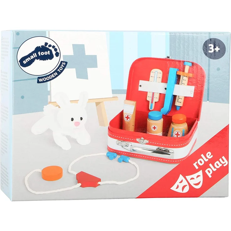 small foot 10864 Arztkoffer 'Tierarzt' aus Holz, inkl. Zubehör (Spritze, Thermometer uvm.) und Kuschelhase, ab 3 Jahren – Bild 6
