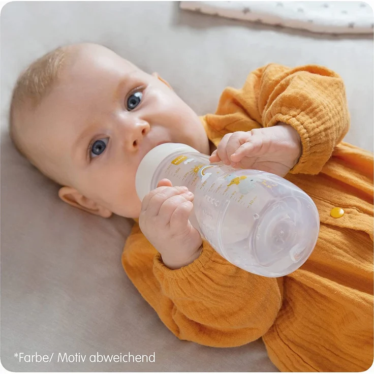 MAM Easy Active Trinkflasche (330 ml), Baby Trinkflasche inklusive MAM Sauger Größe 2 aus SkinSoft Silikon, Milchflasche mit ergonomischer Form, 4+ Monate, Weltall – Bild 4