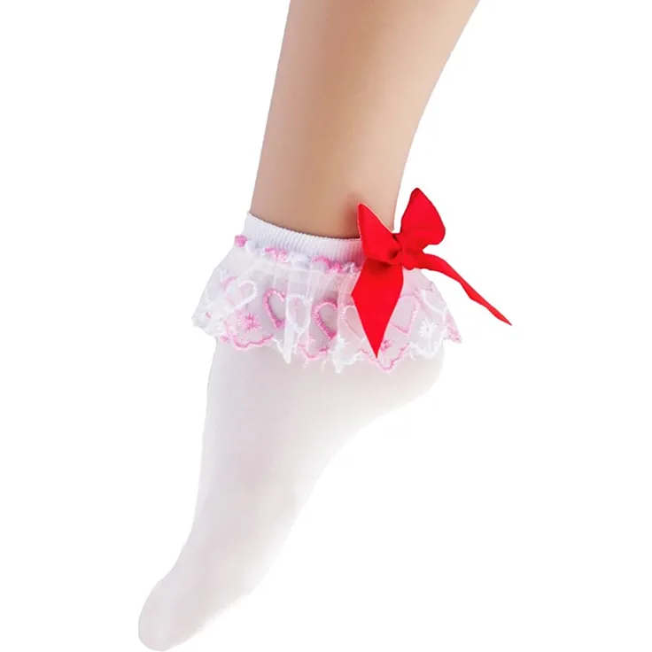Generique - Weiße Söckchen mit Spitze und Schleife für Damen