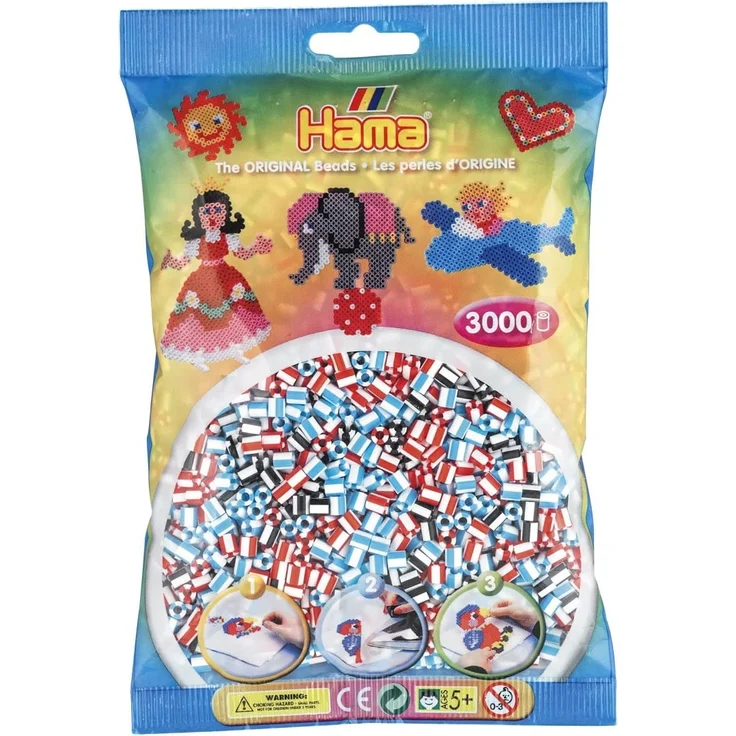 Hama 201-91 - Beutel mit 3000 gestreiften Perlen, blau/rot/schwarz – Bild 1