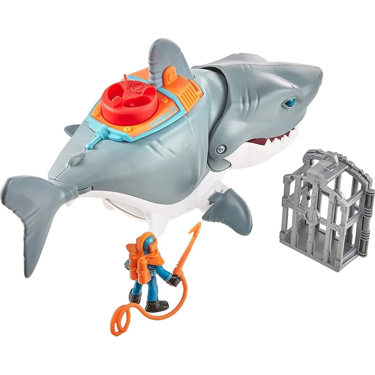 Imaginext GKG77 - Großer Spielzeug-Hai mit Taucher-Figur, Käfig und Zubehör, macht Kaubewegungen und realistische Schwimmbewegungen, ab 3 Jahren – Bild 2