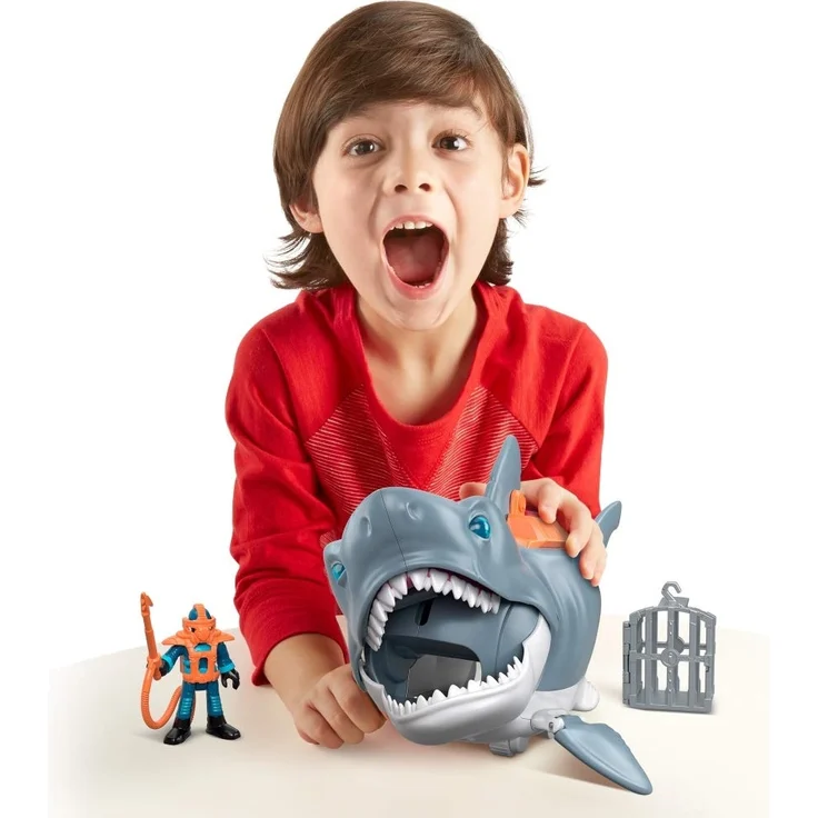Imaginext GKG77 - Großer Spielzeug-Hai mit Taucher-Figur, Käfig und Zubehör, macht Kaubewegungen und realistische Schwimmbewegungen, ab 3 Jahren – Bild 14