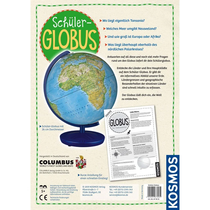 KOSMOS Schüler-Globus Physisches Kartenbild mit politischen Ländergrenzen, 26 cm Durchmesser – Bild 2