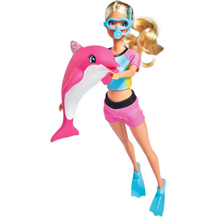 Simba 105733201 - Steffi Love Dolphin Fun / im Tauchanzug / mit Taucherbrille und Schwimmflossen / mit Delfin zum Spielen / Ankleidepuppe / 29cm, für Kinder ab 3 Jahren