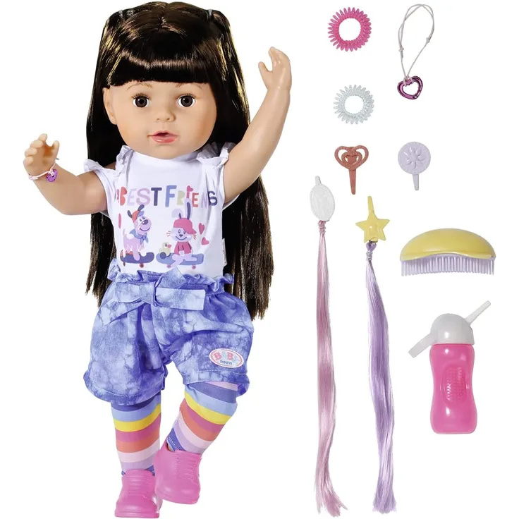 Zapf BABY born 830352 'Sister brunette 43 cm', ab 4 Jahren, mit sechs lebensechten Funktionen, ohne Batterie