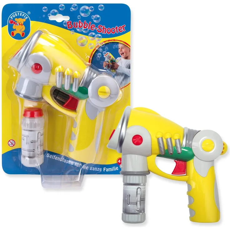 Pustefix Bubble-Shooter I 55 ml Seifenblasenwasser I Bunte Bubbles für Hochzeit, Kindergeburtstag, Polterabend, Standesamt, Sommerparty I Seifenblasen Spielzeug-Pistole für Kinder & Erwachsene