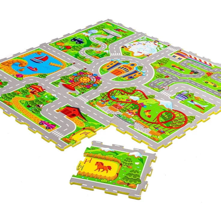 Hakuna Matte Puzzlematte für Babys Urlaub 1,2x1,2m – 16 Puzzlematten mit Straßen und 11 Autos – 20% dickere Spielmatte in einer umweltfreundlichen Verpackung – Schadstofffreie, geruchlose Krabbelmatte – Bild 5
