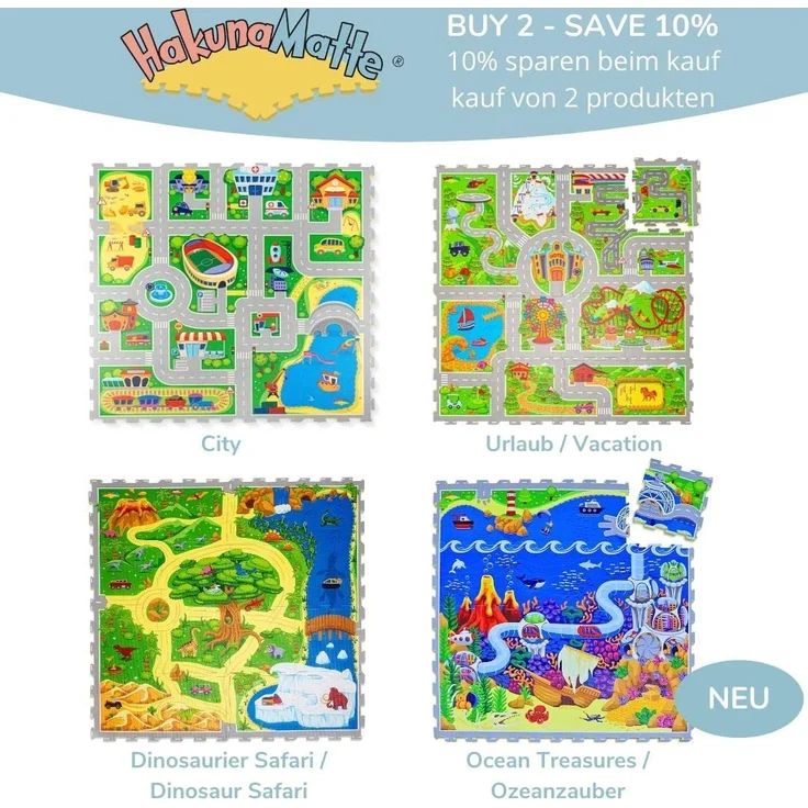 Hakuna Matte Puzzlematte für Babys Urlaub 1,2x1,2m – 16 Puzzlematten mit Straßen und 11 Autos – 20% dickere Spielmatte in einer umweltfreundlichen Verpackung – Schadstofffreie, geruchlose Krabbelmatte – Bild 6