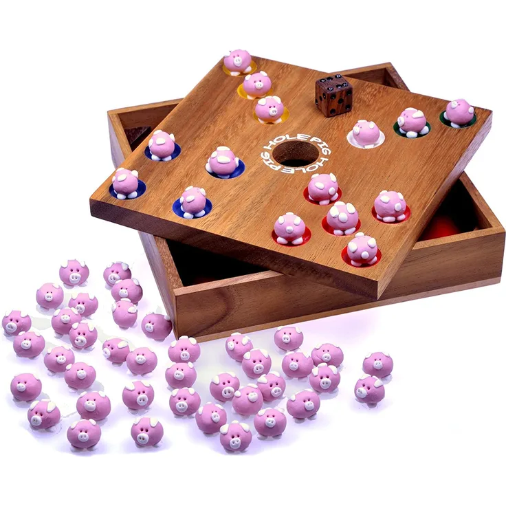 Pig Hole für 2 bis 6 Spieler - Spielfeld 18 x 18 cm - inkl. 60 Schweinchen