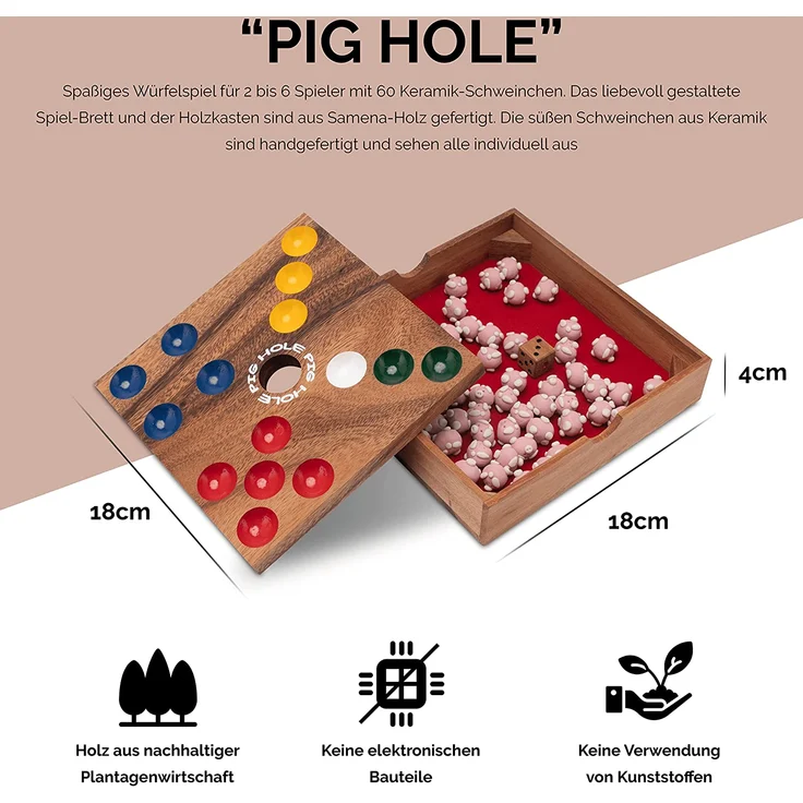 Pig Hole für 2 bis 6 Spieler - Spielfeld 18 x 18 cm - inkl. 60 Schweinchen – Bild 2