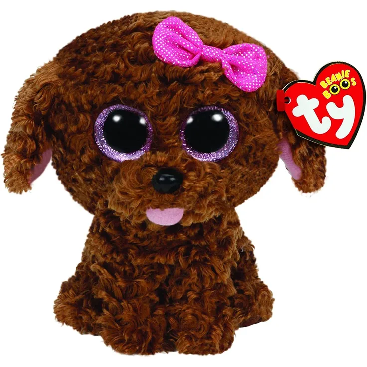 Carletto Ty 36157 Ty 36157-Plüschtier-Maddie-Hund mit Schleife, Glitzeraugen, Beanie Boo's, 15 cm, braun