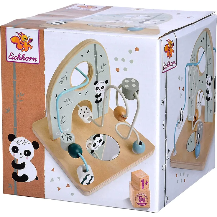 Eichhorn - Motorikschleife zur Förderung der motorischen Fähigkeiten, 2 Schleifen, mit Spiegelfläche, 14x14x14 cm, aus Birkenholz, ab einem Jahr