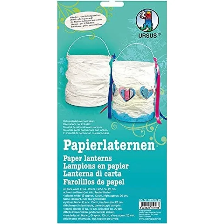 Ursus 18460000 - Papierlaterne Blanko, ca. 13 x 17 cm, 4 Stück
