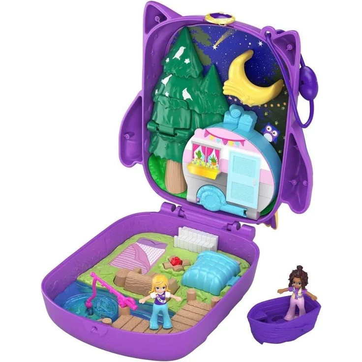 Polly Pocket GKJ47 - Nachteulen Campingplatz mit 2 kleinen Puppen und Zubehör, Spielzeug ab 4 Jahren – Bild 1
