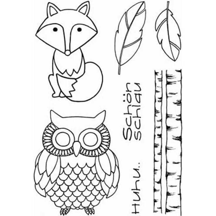 Efco Stempel Clear Fuchs/Eule, transparent, A7/ 74 x 105 mm, 7-teilig