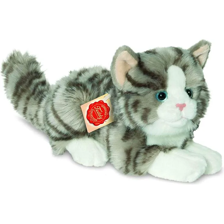 Hermann Teddy Collection 906919 - Plüsch-Katze liegend, 20 cm, grau