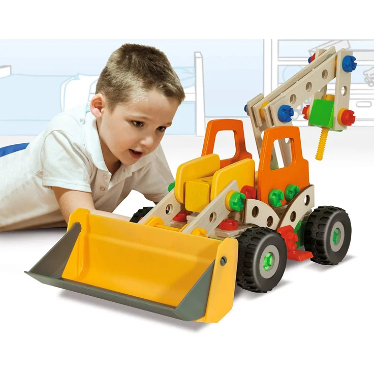 Eichhorn 100039057 Constructor Radlader vielseitiges Holzspielzeug, 140 Bauteile, 6 verschiedene Konstruktionen, für Kinder ab 6 Jahren, 100 Prozent FSC Holz – Bild 9