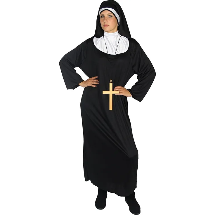 Schwarzes Nonnen Kostüm für Damen Faschin Karneval Kirchen Motto Party Größe XXXXL