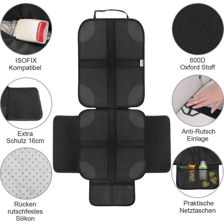 Ezilif Kindersitzunterlage 2 Stück ISOFIX geeignete Sitzschoner Auto Kindersitz, mit Anti-Rutsch Funktion Autositzschoner, Autositzauflage Sitzschutz (Schwarz) – Bild 2