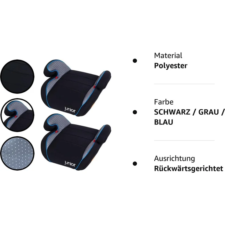 SET (2 STÜCK) Sitzerhöhung für Kinder von 15 bis 36 Kg (SCHWARZ/GRAU/BLAU) – Bild 2