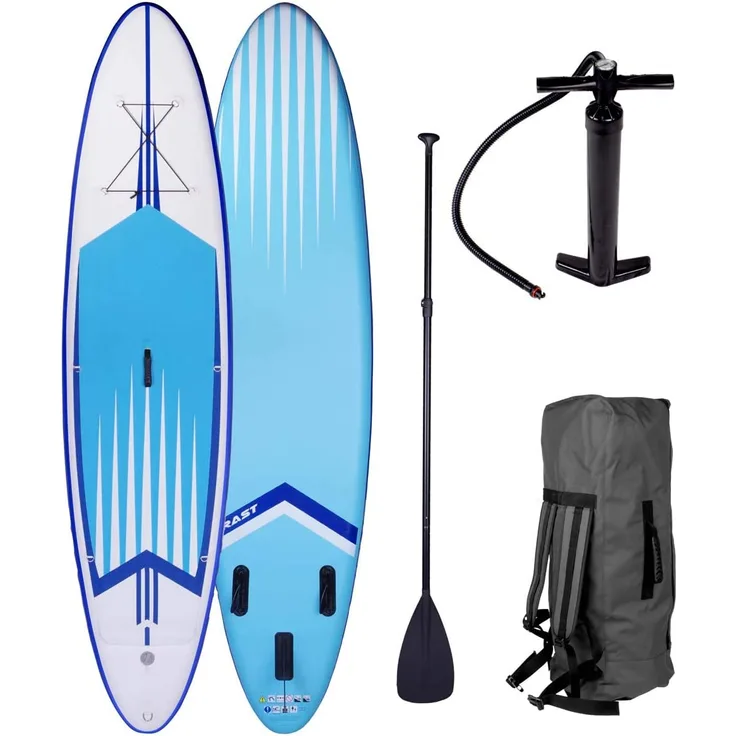 BRAST SUP Board Pro Aufblasbares Stand up Paddle Set 320cm Blau incl. Zubehör Paddel Pumpe Rucksack