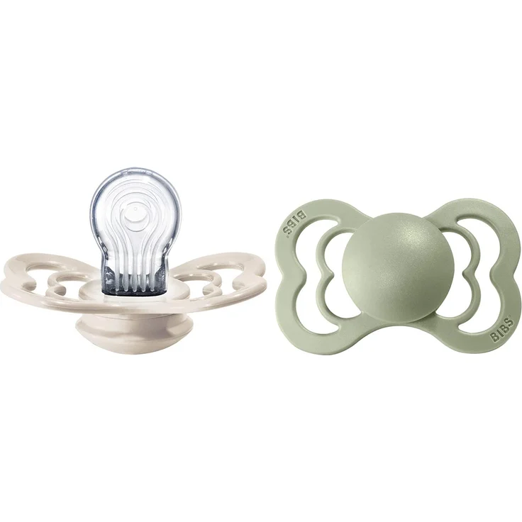 BIBS Supreme Schnuller 2er-Pack, BPA-frei, Symmetrischer Nippel. Silikon, Hergestellt in Dänemark. 6-18 Monate (2er Pack), Ivory / Sage – Bild 1