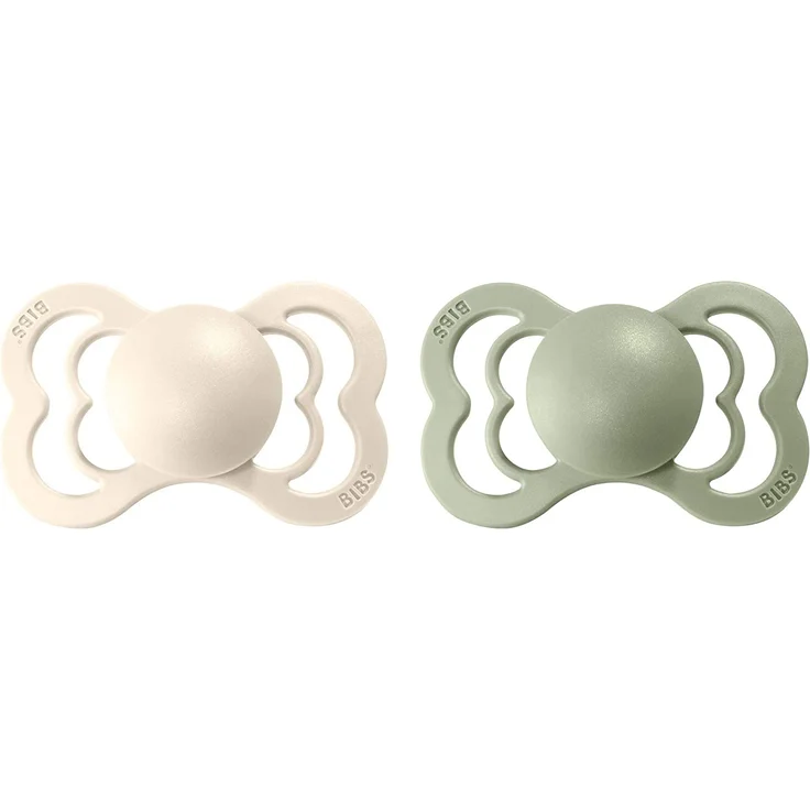 BIBS Supreme Schnuller 2er-Pack, BPA-frei, Symmetrischer Nippel. Silikon, Hergestellt in Dänemark. 6-18 Monate (2er Pack), Ivory / Sage – Bild 2