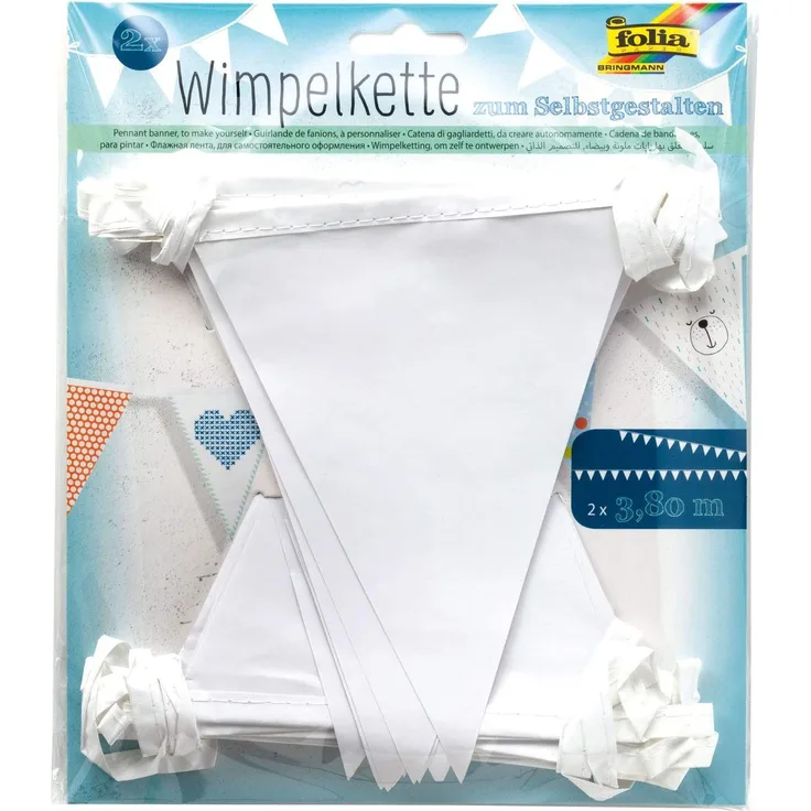 Wimpelkette, weiß 2x15 Stück Länge 3,8m, 20cm Schenkellänge
