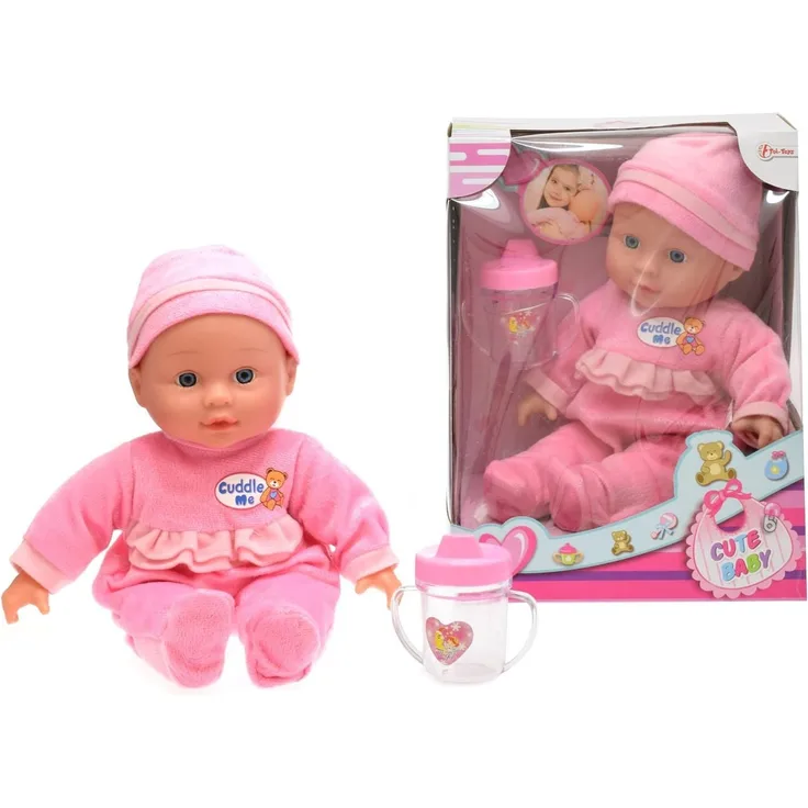 Babypuppe mit Fläschchen in Fensterkarton 2-var.