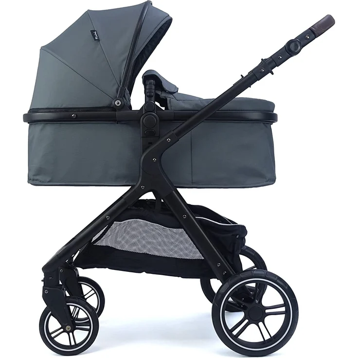 Pixini Kinderwagen Nelio 3in1 schwarz / oxford grau (inkl. Autositz, Regenplane, Wickeltasche,. ) – Bild 2