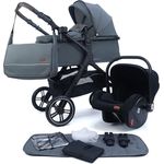 Pixini Kinderwagen Nelio 3in1 schwarz / oxford grau (inkl. Autositz, Regenplane, Wickeltasche,. )