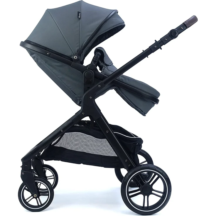 Pixini Kinderwagen Nelio 3in1 schwarz / oxford grau (inkl. Autositz, Regenplane, Wickeltasche,. ) – Bild 4