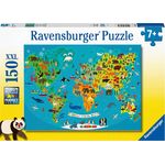 Ravensburger Kinderpuzzle - Tierische Weltkarte - 150 Teile Puzzle für Kinder ab 7 Jahren