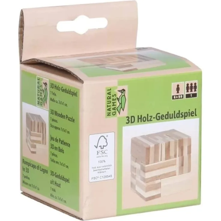 Natural Games 3D Holz-Geduldspiel Würfel Ø7Cm