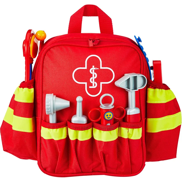 Theo Klein 4314 Rettungsrucksack I Mit Stethoskop, Spritze und vielem mehr I Elektronischer Blutdruckmesser mit Sound I Maße: 28 cm x 25 cm x 8,5 cm I Spielzeug für Kinder ab 3 Jahren, bunt – Bild 1