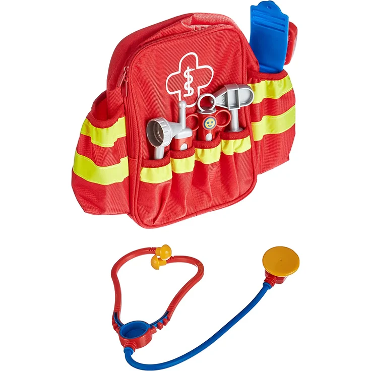 Theo Klein 4314 Rettungsrucksack I Mit Stethoskop, Spritze und vielem mehr I Elektronischer Blutdruckmesser mit Sound I Maße: 28 cm x 25 cm x 8,5 cm I Spielzeug für Kinder ab 3 Jahren, bunt – Bild 6