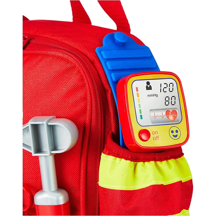 Theo Klein 4314 Rettungsrucksack I Mit Stethoskop, Spritze und vielem mehr I Elektronischer Blutdruckmesser mit Sound I Maße: 28 cm x 25 cm x 8,5 cm I Spielzeug für Kinder ab 3 Jahren, bunt – Bild 3