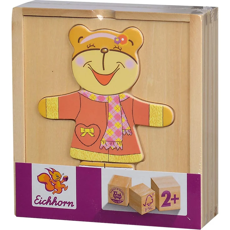 Eichhorn 100005401 - Bären-Puzzle, mit versch. Kleidungsstücken zum Wechseln, 4 verschiedene Motive, keine Motivauswahl möglich, Lieferumfang 1 Stk., FSC 100% Zertifiziertes Lindensperrholz – Bild 4