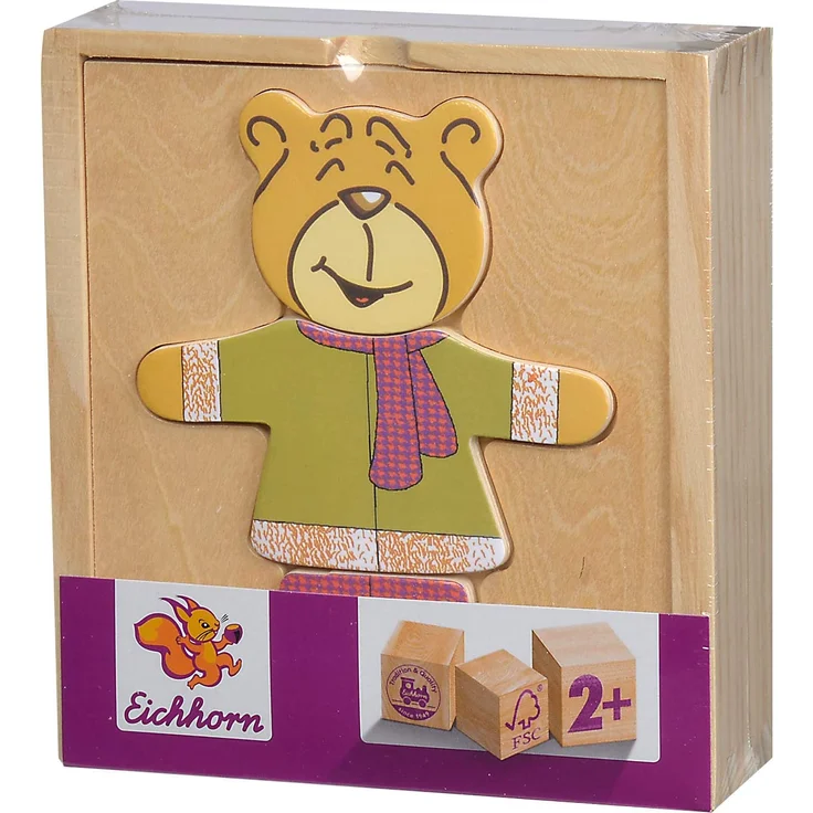 Eichhorn 100005401 - Bären-Puzzle, mit versch. Kleidungsstücken zum Wechseln, 4 verschiedene Motive, keine Motivauswahl möglich, Lieferumfang 1 Stk., FSC 100% Zertifiziertes Lindensperrholz – Bild 2