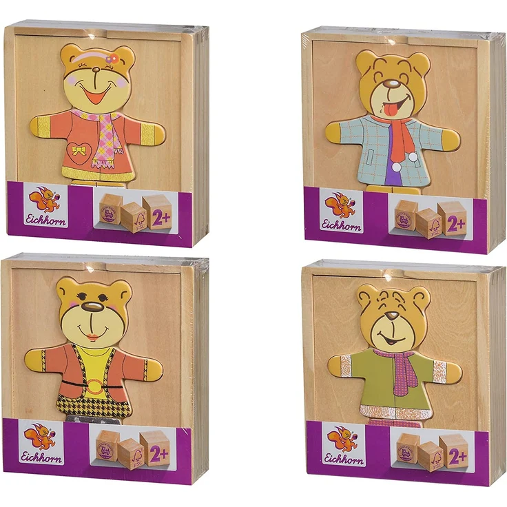 Eichhorn 100005401 - Bären-Puzzle, mit versch. Kleidungsstücken zum Wechseln, 4 verschiedene Motive, keine Motivauswahl möglich, Lieferumfang 1 Stk., FSC 100% Zertifiziertes Lindensperrholz – Bild 6
