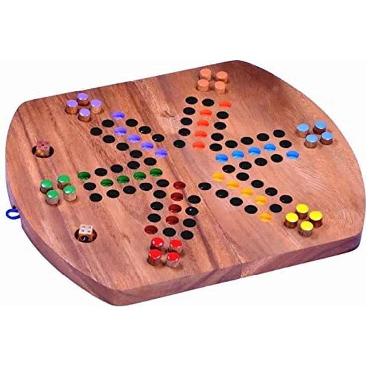 Ludo für 2 bis 6 Spieler - Spielfeld 33 x 28 cm - Würfelspiel aus Holz – Bild 2