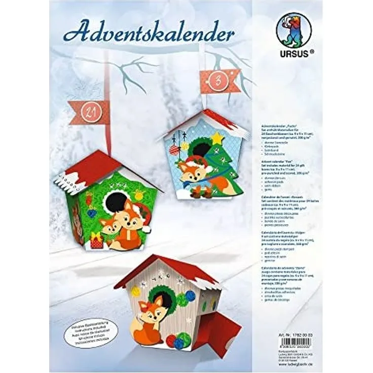 Adventskalender Vogelhäuschen, Füchse, 24 Geschenkboxen, ca. 9 x 9