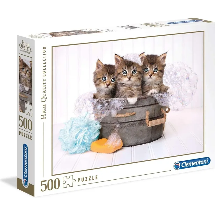 Clementoni 35065 High Quality Puzzle 500 Teile-Katzen mit Seife, Mehrfarben