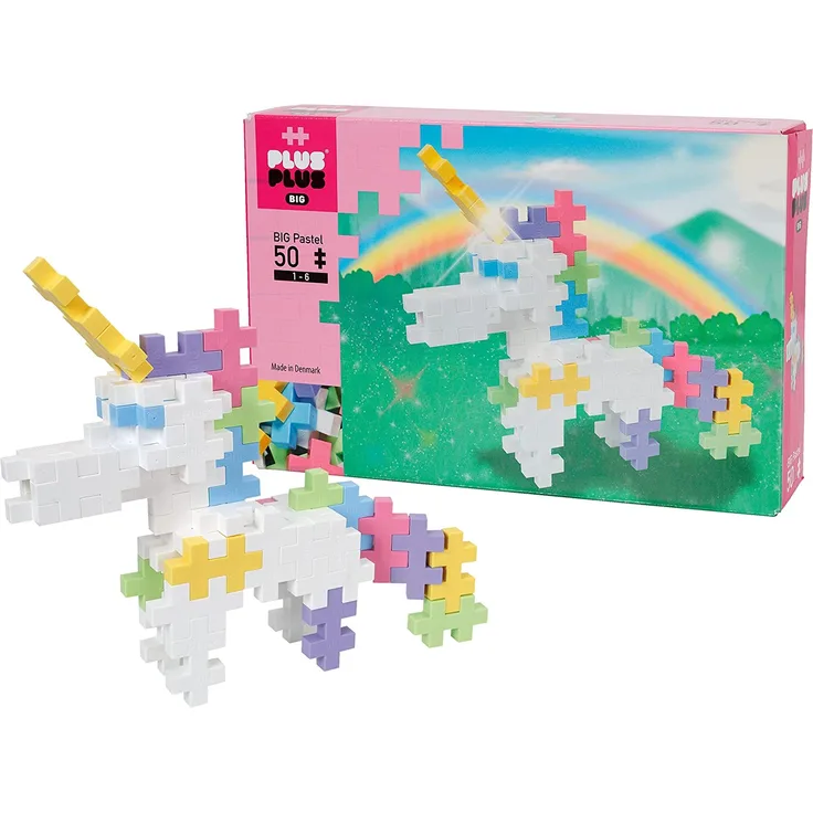 Plus-Plus 9603227 Geniales Konstruktionsspielzeug, Big Pastel, Einhorn, Bausteine-Set, 50 Teile