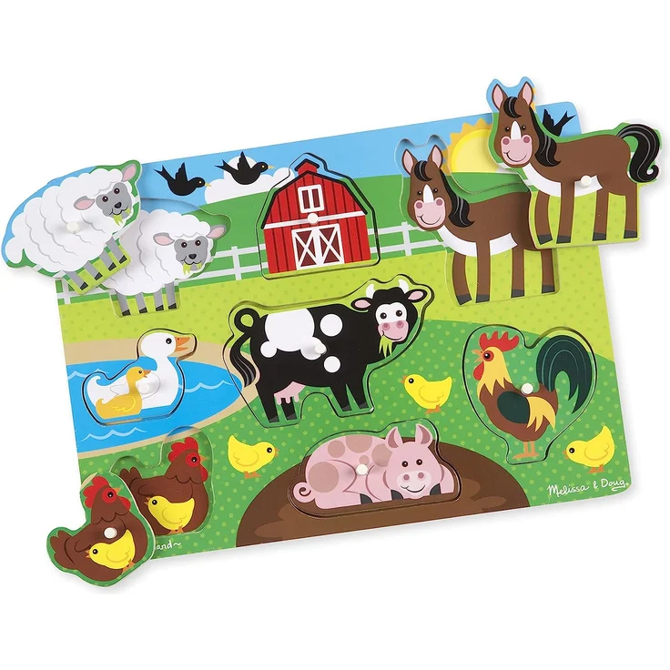 Melissa & Doug | Pack mit 3 | Steckpuzzles aus Holz – Bauernhoftiere Safari und Fahrzeuge. – Bild 3